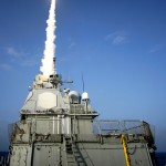 The USS Lake Erie launches a Standard Missile-3 at a non-functioning National Reconnaissance Office satellite as it traveled in space at more than 17,000 mph over the Pacific Ocean on Feb. 20, 2008. (Defense Dept. photo by U.S. Navy)