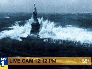 Hurricane Sandy hits the Statue of Liberty...