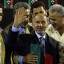 Breaking new ground: Interim Libyan leader Mustafa Abdel Jalil waves to supporters after making his first speech in Martyrs' Square, Tripoli