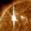Heading our way! A Nasa handout photo shows the massive solar flare that could affect power grids, GPS and airplane flights