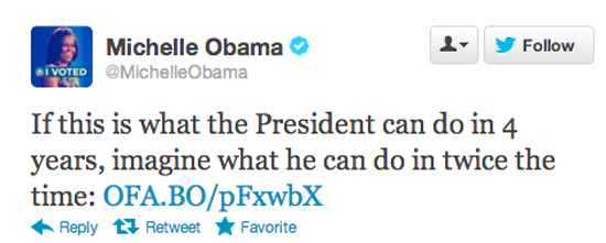 Michelle Obama Tweets 'Imagine What Barack Could Do With 4 More Years' 