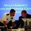 Illinois National Guard Captain Dustin Cammack, left, and Troy Land of the U.S. Secret Service talk at the Multi-Agency Communications Center (MACC) Thursday, May 17, 2012. The MACC is the central point of communications for the agencies involved in security efforts for the NATO summit. | John J. Kim~Sun-Times