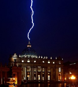 A sign from God? Lighting strikes the basilica of St.Peter's dome earlier this evening during a storm that struck Rome on the same day Pope Benedict XVI announced his resignation