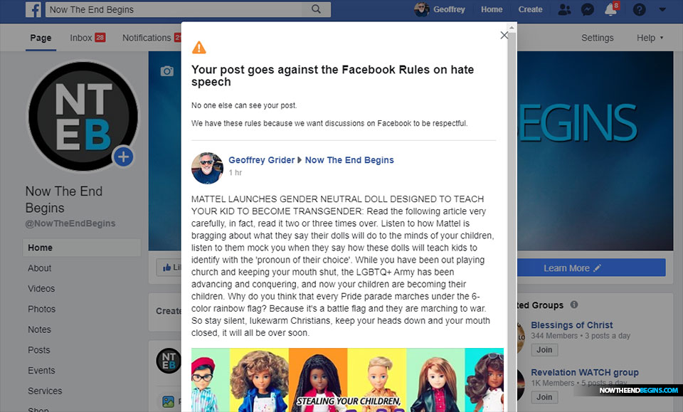 facebook censorship being a christian is now hate speech