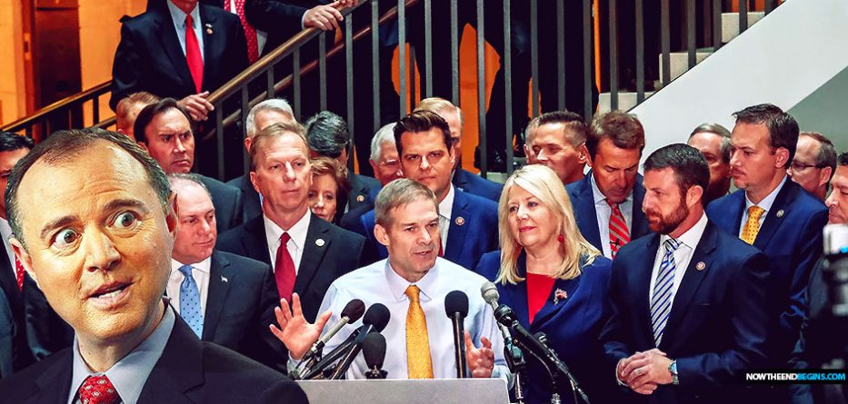 Dozens of House Republicans stormed a secure hearing room where lawmakers are conducting impeachment proceedings and demanded entry but were denied by “Democratic leadership,” they said Wednesday.