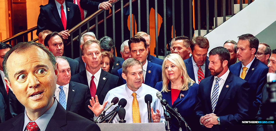Dozens of House Republicans stormed a secure hearing room where lawmakers are conducting impeachment proceedings and demanded entry but were denied by “Democratic leadership,” they said Wednesday.