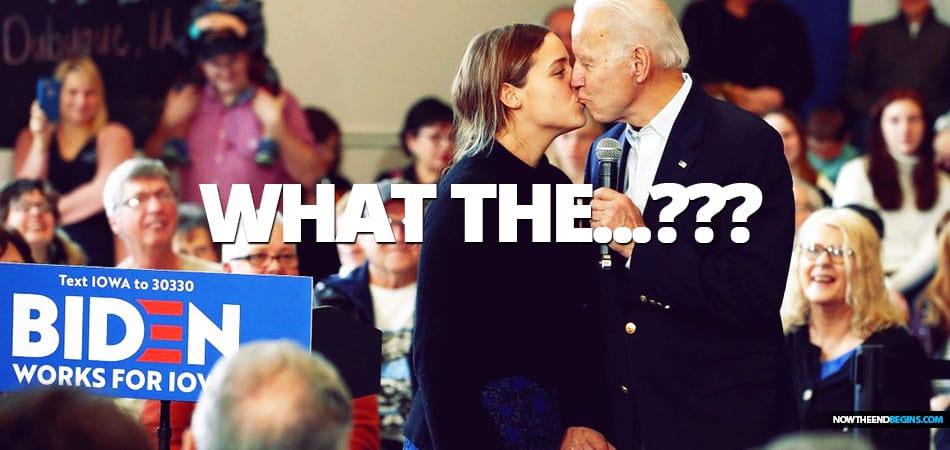 Creepy Joe Biden kisses granddaughter Finnegan on the mouth during Iowa caucus