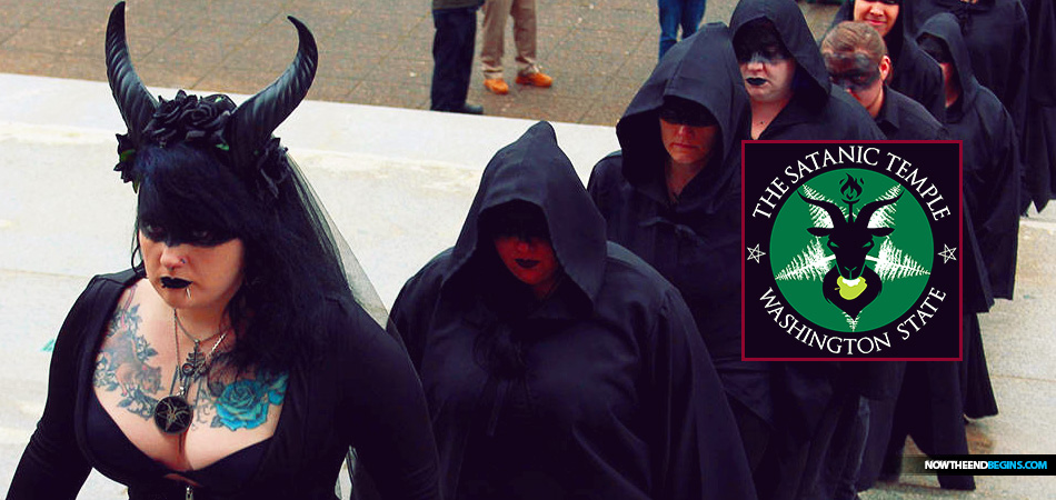 Congregants from the Seattle-based Satanic Temple of Washington State drew a crowd of prayerful onlookers Friday as they hoisted their pentagram and conducted a satanic ritual at the state Capitol Friday, March 6.