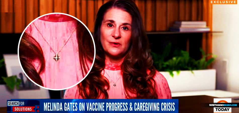Roman Catholic Melinda Gates in an interview on TODAY Show pushing hard for a global COVID-19 vaccine was wearing a bright and shiny upside-down cross around her neck. 