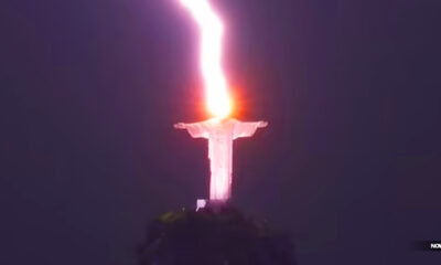 Incredible moment a huge bolt of lightning strikes 125ft Christ the Redeemer statue in Brazil 