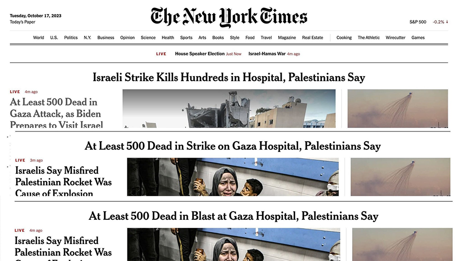 new-york-times-headlines-support-terror-group-hamas-blames-israel-for-gaza-hospital-bombing
