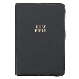 Black Faux Leather Large Print Thinline KJV Bible with Thumb Index and Zippered Closure