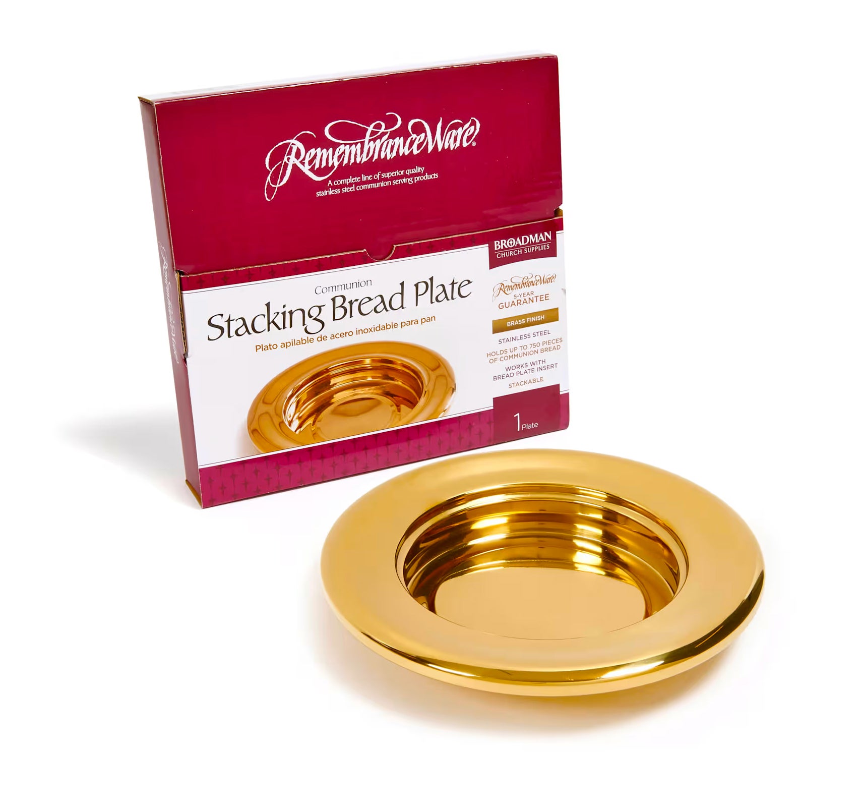 Communion Stacking Bread Plate With Brass Finish Over Stainless Steel - Image 4
