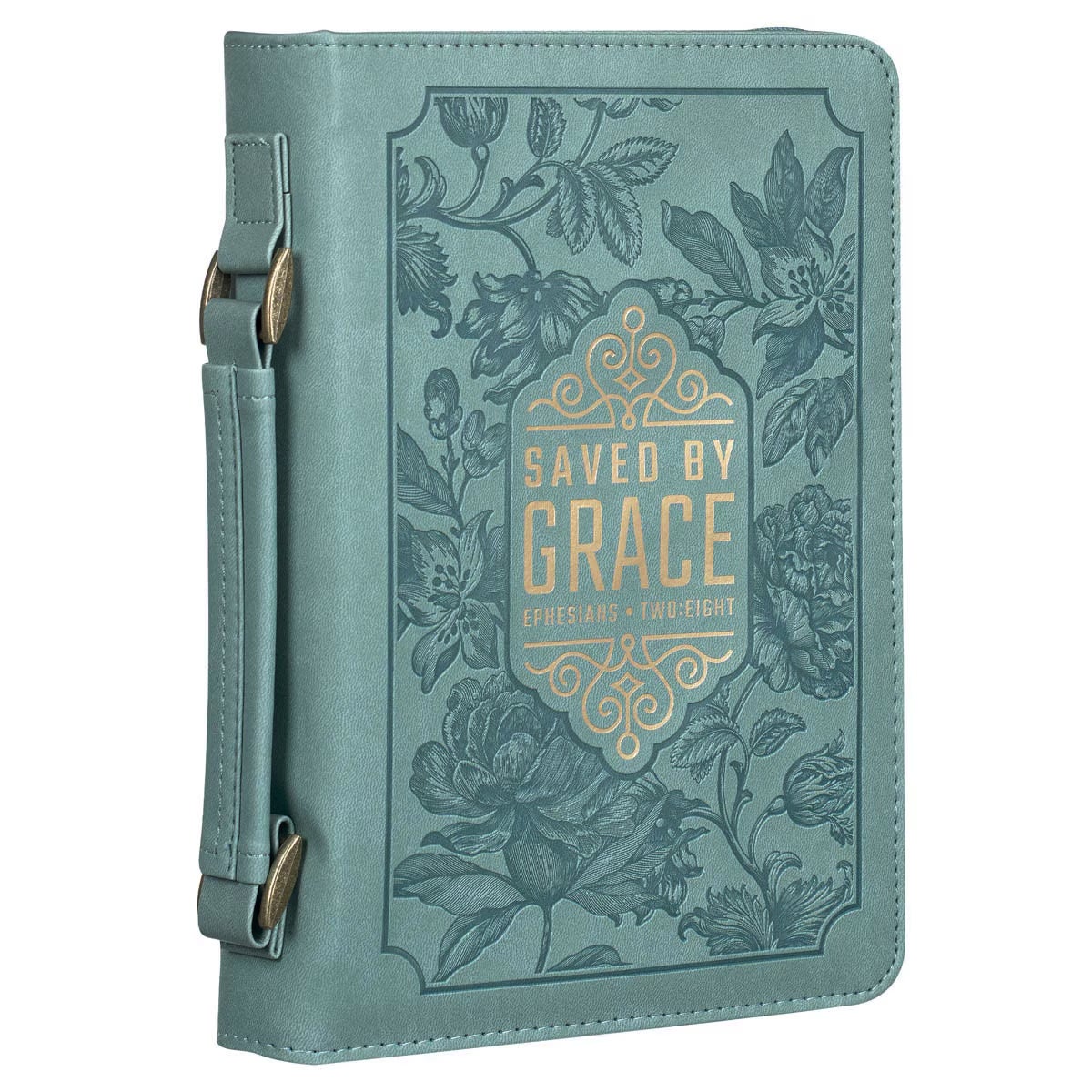 Saved by Grace Teal Faux Leather Fashion Bible Cover - Ephesians 2:8 - Image 3