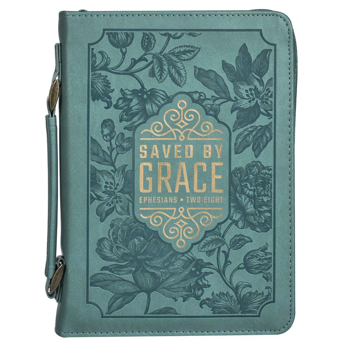 Saved by Grace Teal Faux Leather Fashion Bible Cover - Ephesians 2:8 - Image 4