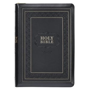 Black Framed Faux Leather Giant Print Full-size King James Version Bible with Thumb Index and Zippered Closure
